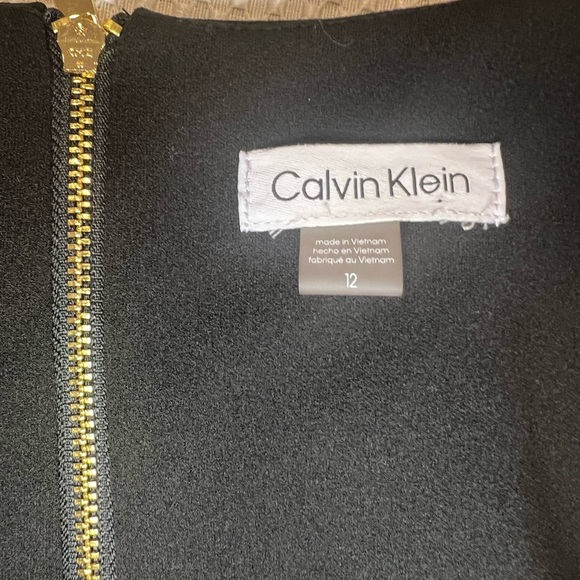 Calvin Klein size12 Belted Midi Black Dress Gold zip sleeveless cocktail formal - Picture 10 of 13